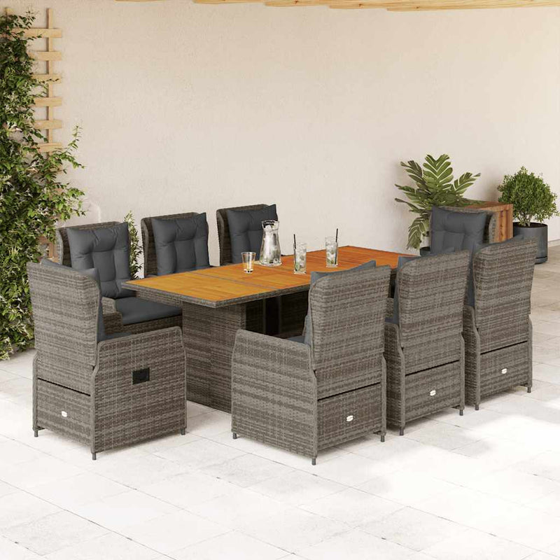 Set mobilier grădină cu perne, 9 piese, gri, poliratan