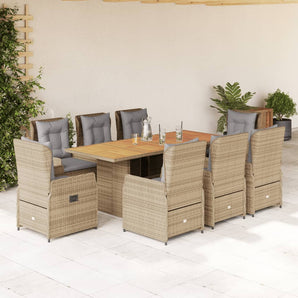 Set de masă pentru grădină, 9 piese, cu perne, bej, poliratan