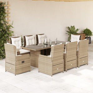 Set de masă pentru grădină, 9 piese, cu perne, bej, poliratan