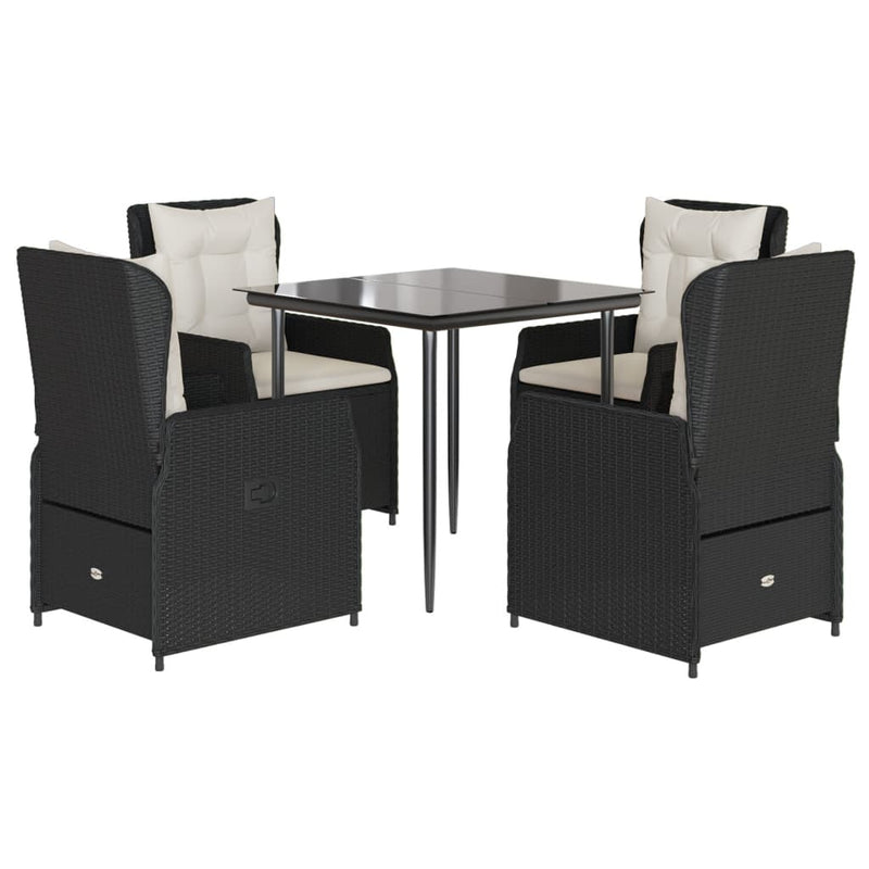 Set mobilier de grădină cu perne, 5 piese, negru, poliratan