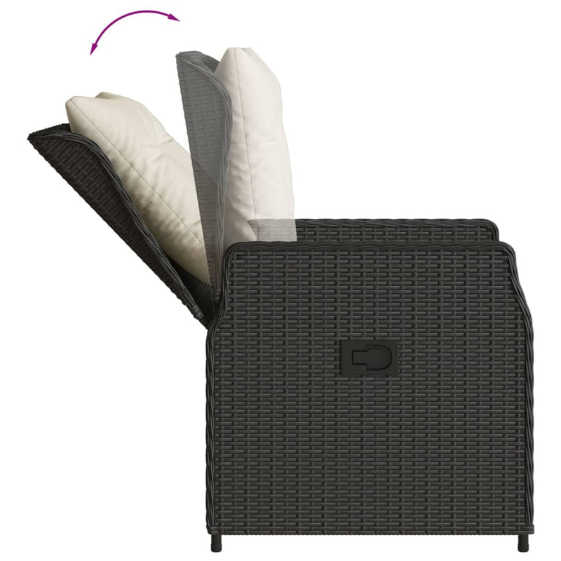 Set mobilier de grădină cu perne, 5 piese, negru, poliratan