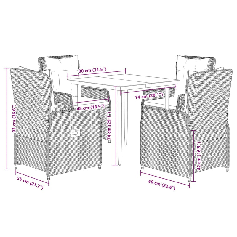 Set mobilier de grădină cu perne, 5 piese, negru, poliratan