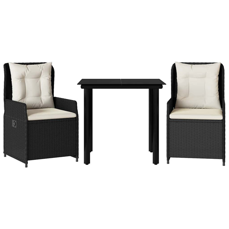 Set mobilier de grădină cu perne, 3 piese, negru, poliratan