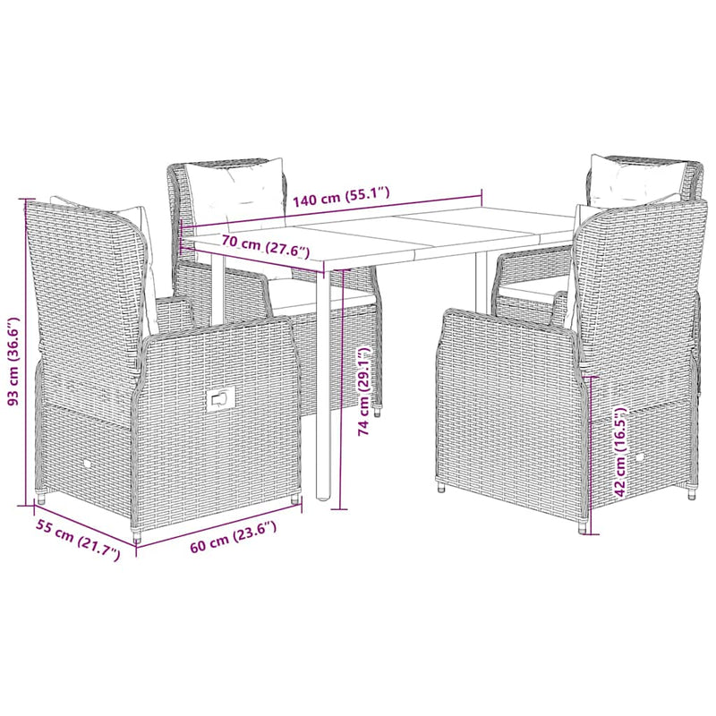 Set mobilier de grădină cu perne, 5 piese, negru, poliratan