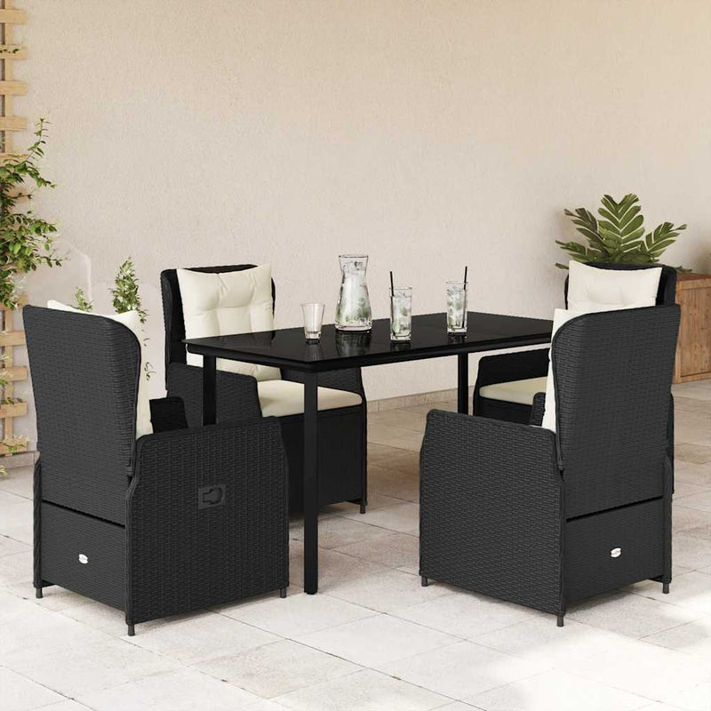 Set mobilier de grădină cu perne, 5 piese, negru, poliratan