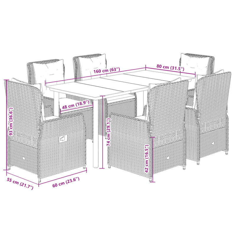 Set mobilier de grădină cu perne, 7 piese, maro, poliratan