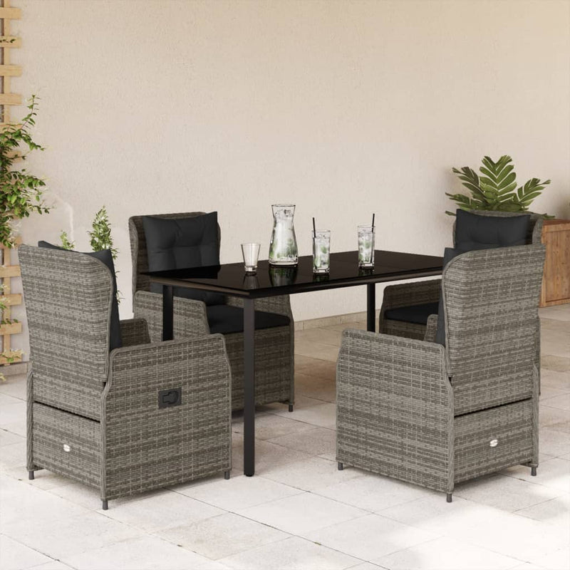 Set mobilier de grădină cu perne, 5 piese, gri, poliratan