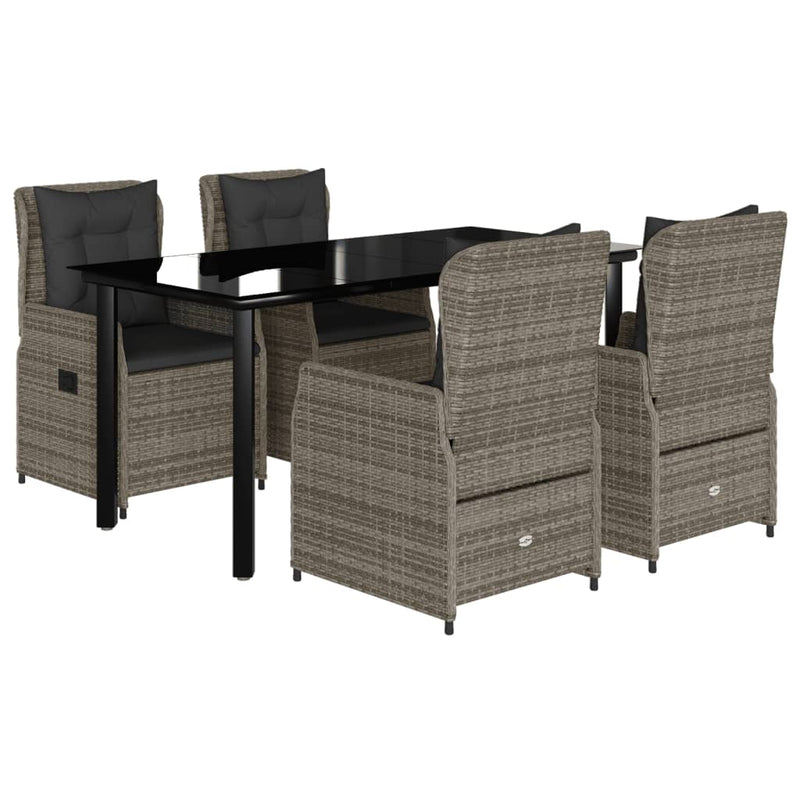 Set mobilier de grădină cu perne, 5 piese, gri, poliratan