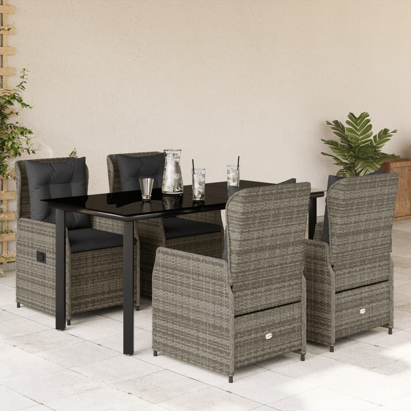 Set mobilier de grădină cu perne, 5 piese, gri, poliratan