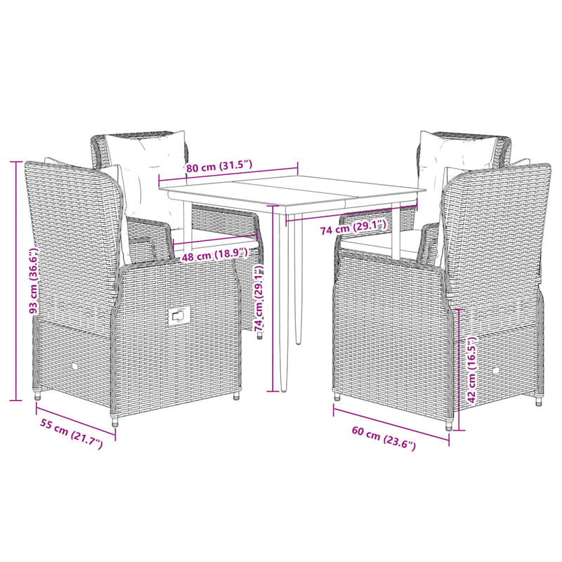 Set mobilier de grădină cu perne, 5 piese, bej, poliratan