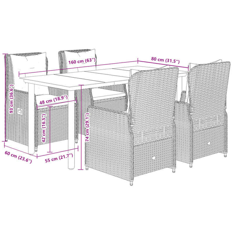 Set mobilier de grădină cu perne, 5 piese, bej, poliratan