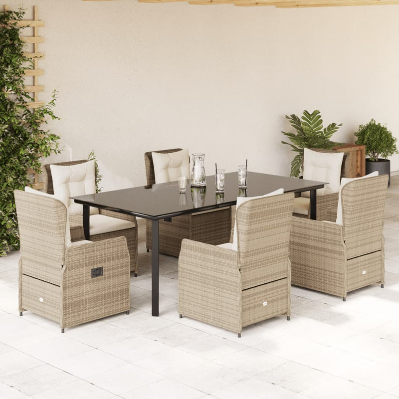 Set de masă pentru grădină, 7 piese, cu perne, bej, poliratan