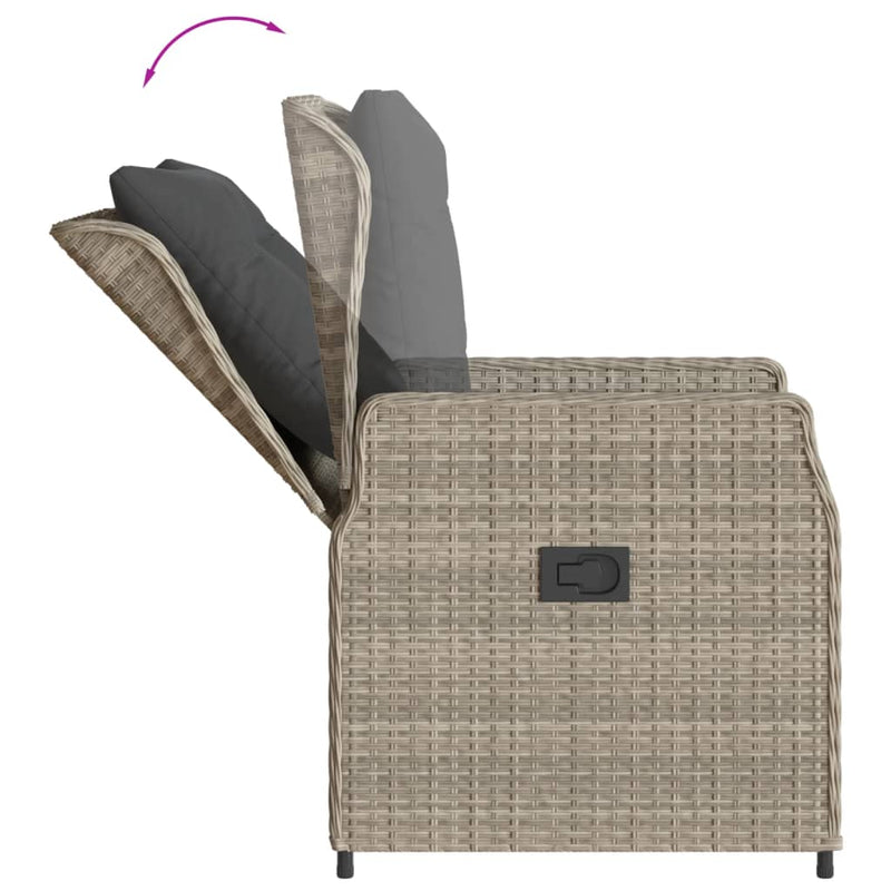 Set mobilier de grădină cu perne, 3 piese,gri deschis,poliratan