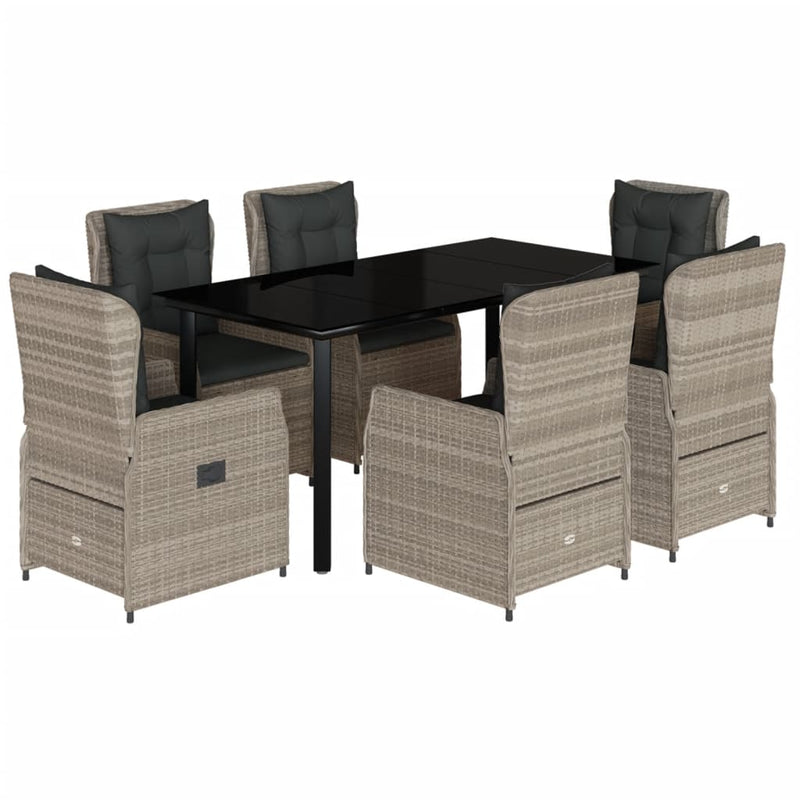 Set mobilier de grădină cu perne, 7 piese gri deschis poliratan