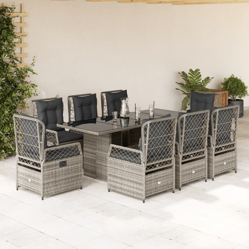 Set mobilier grădină cu perne, 9 piese, gri, poliratan