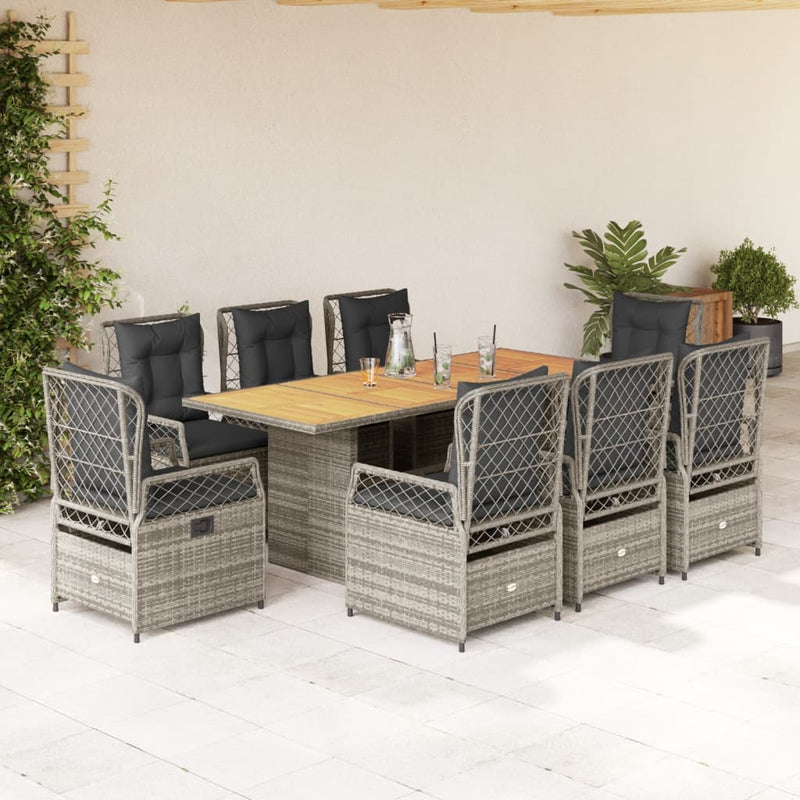 Set mobilier grădină cu perne, 9 piese, gri, poliratan