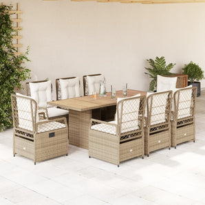 Set de masă pentru grădină, 9 piese, cu perne, bej, poliratan