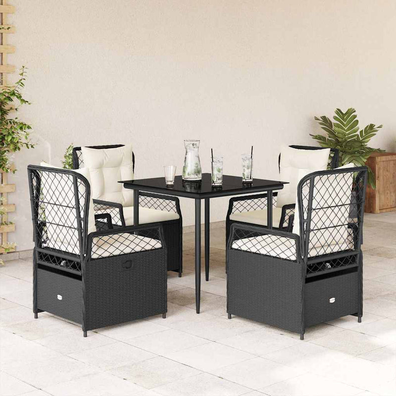 Set mobilier de grădină cu perne, 5 piese, negru, poliratan