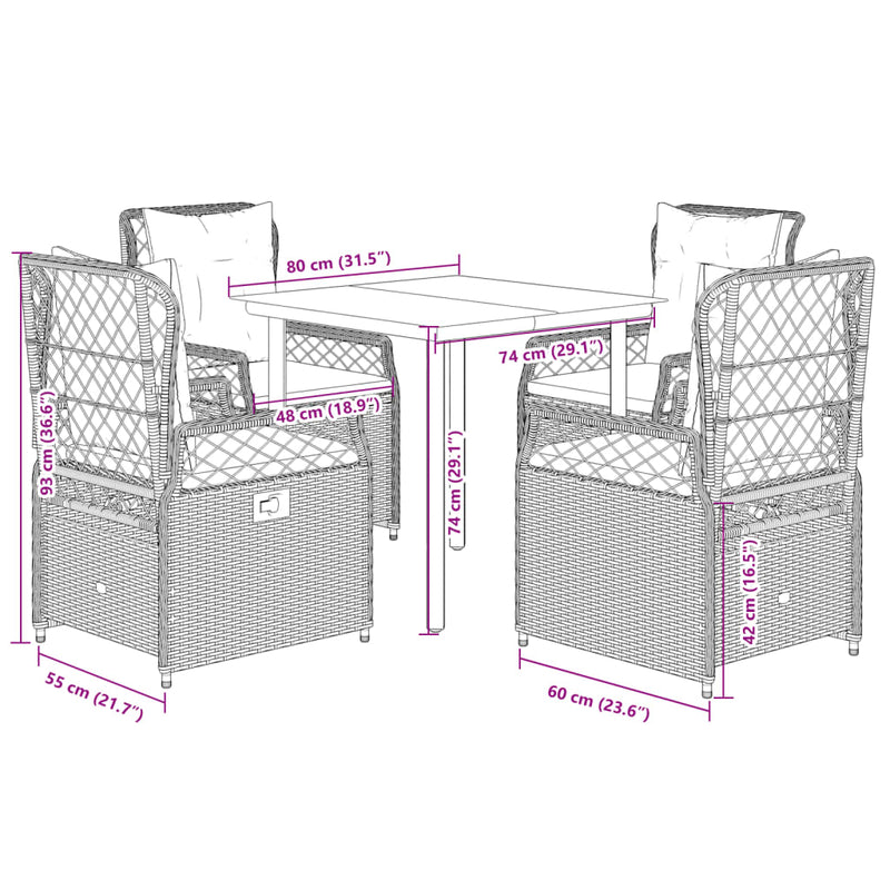 Set mobilier de grădină, 5 piese, cu perne, maro, poliratan