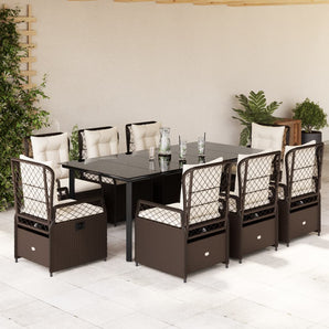Set mobilier de grădină cu perne, 9 piese, maro, poliratan