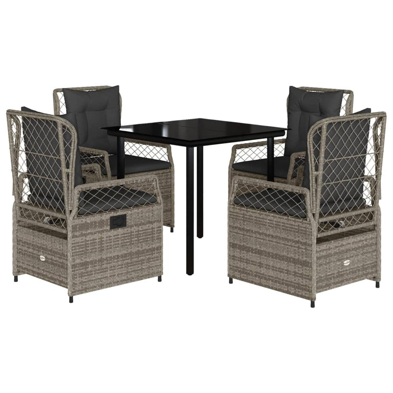 Set mobilier de grădină cu perne, 5 piese, gri, poliratan