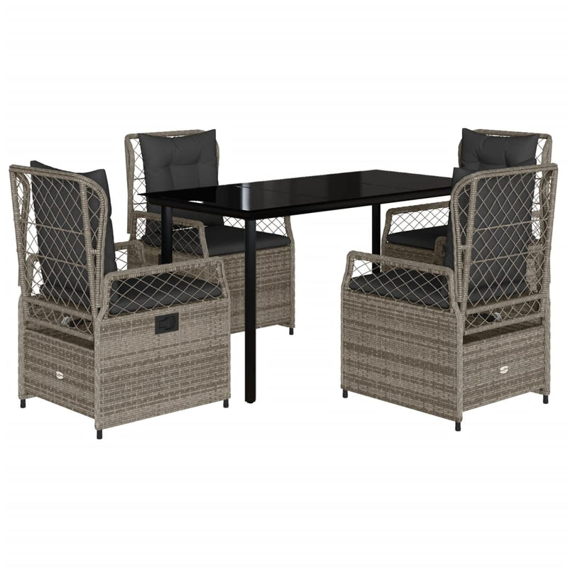 Set mobilier de grădină cu perne, 5 piese, gri, poliratan