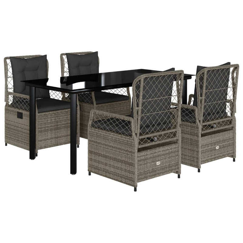 Set mobilier de grădină cu perne, 5 piese, gri, poliratan