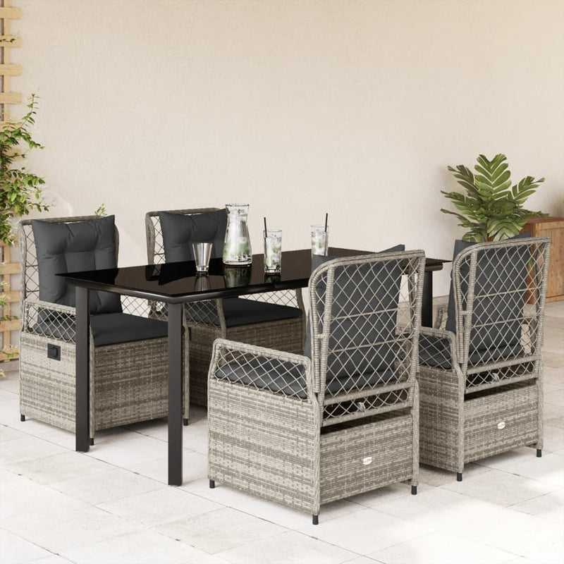 Set mobilier de grădină cu perne, 5 piese, gri, poliratan