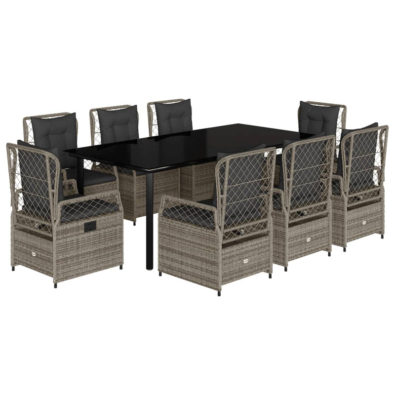 Set mobilier grădină cu perne, 9 piese, gri, poliratan