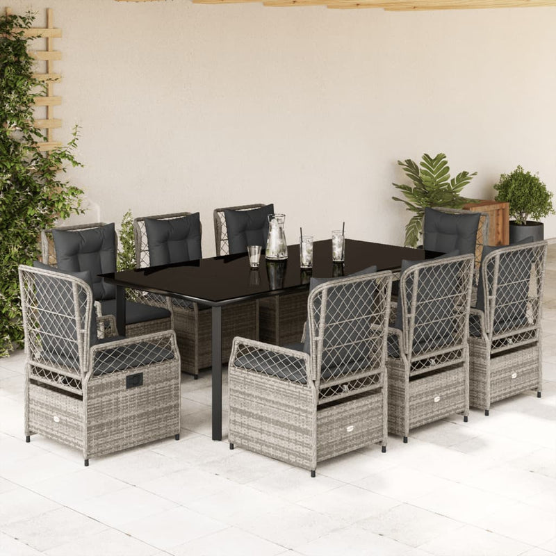 Set mobilier grădină cu perne, 9 piese, gri, poliratan
