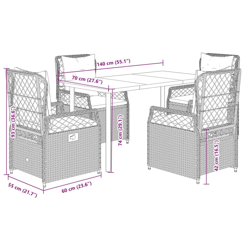 Set mobilier de grădină cu perne, 5 piese, bej, poliratan