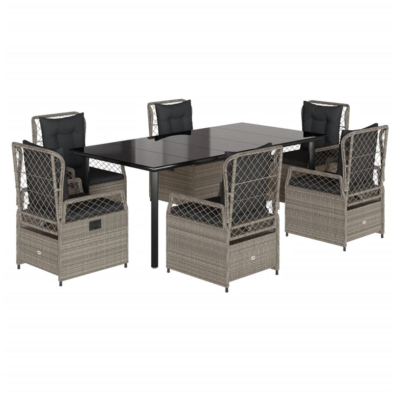 Set mobilier de grădină cu perne, 7 piese gri deschis poliratan