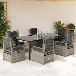 Set mobilier de grădină cu perne, 7 piese gri deschis poliratan