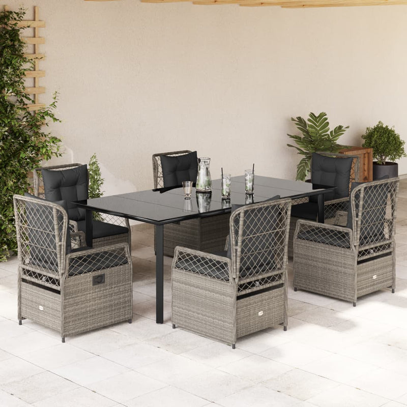 Set mobilier de grădină cu perne, 7 piese gri deschis poliratan