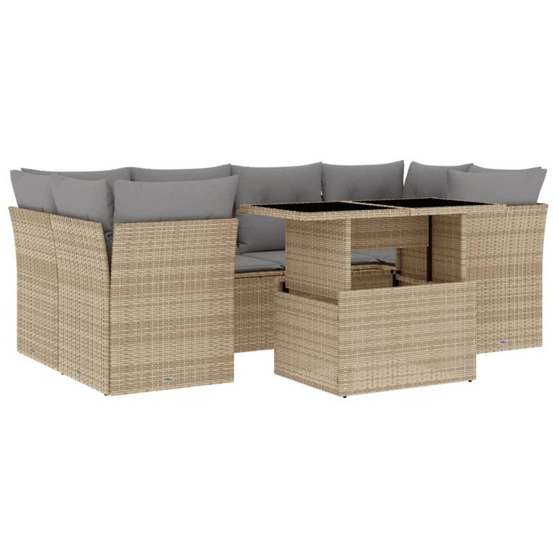 Set canapele de grădină, 7 piese, cu perne, bej, poliratan