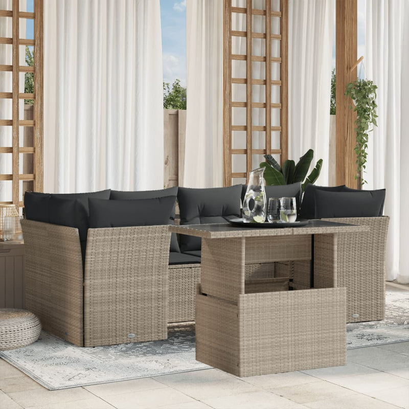 Set canapele de grădină cu perne, 7piese gri deschis poliratan