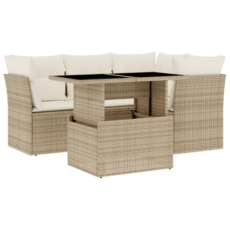 Set canapele de grădină cu perne, 5 piese, bej, poliratan