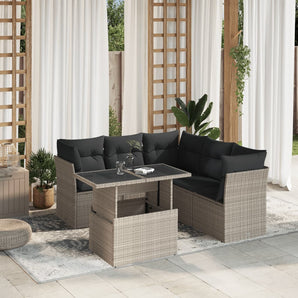 Set canapele de grădină cu perne, 6 piese gri deschis poliratan