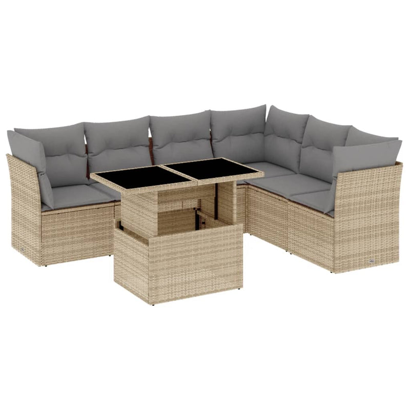 Set canapele de grădină, 7 piese, cu perne, bej, poliratan