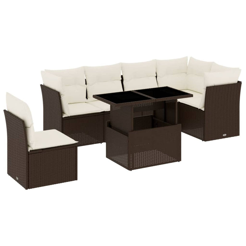 Set canapele de grădină cu perne, 7 piese, maro, poliratan