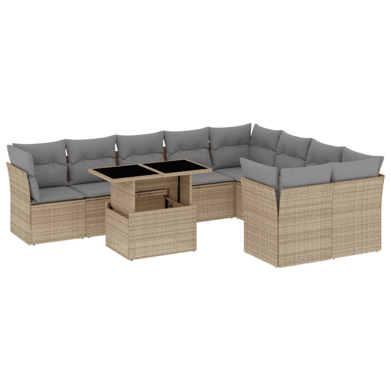 Set canapele de grădină cu perne, 10 piese, bej, poliratan