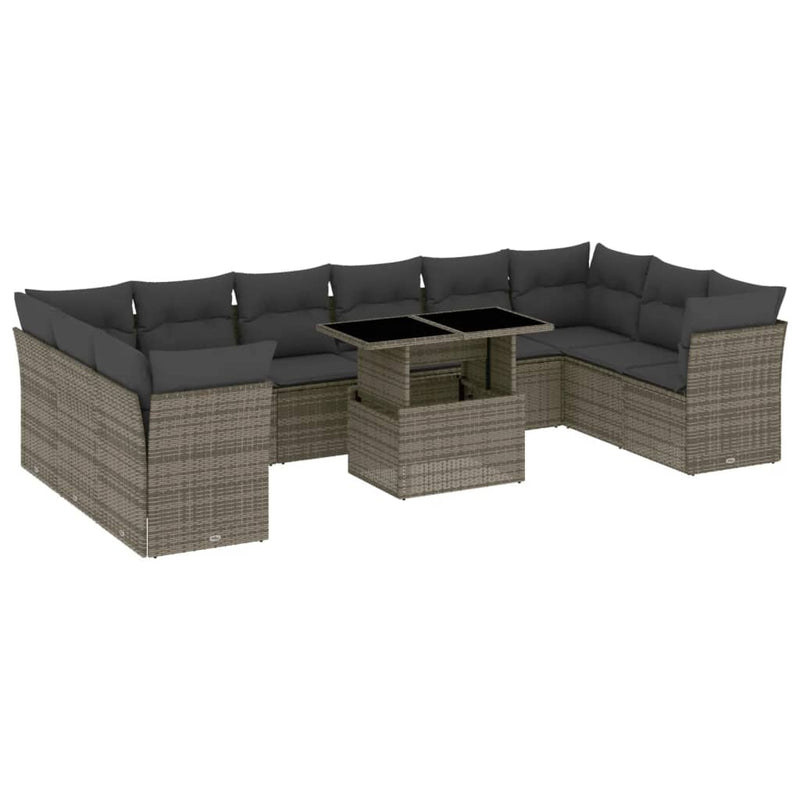 Set canapele de grădină cu perne, 11 piese, gri, poliratan