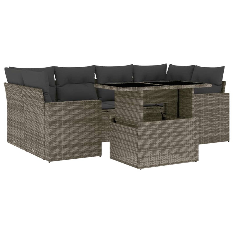 Set canapele de grădină, 7 piese, cu perne, gri, poliratan