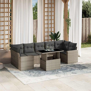 Set mobilier de grădină cu perne, 8 piese gri deschis poliratan
