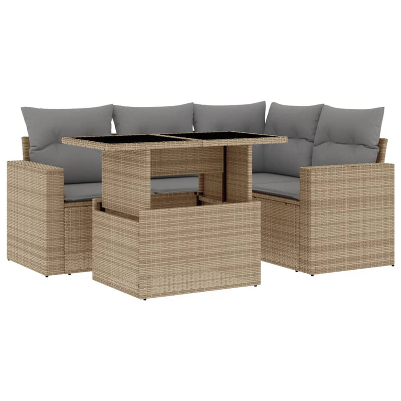 Set canapele de grădină cu perne, 5 piese, bej, poliratan