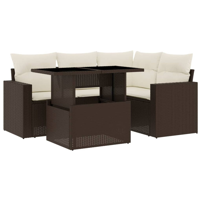 Set canapele de grădină cu perne, 5 piese, maro, poliratan
