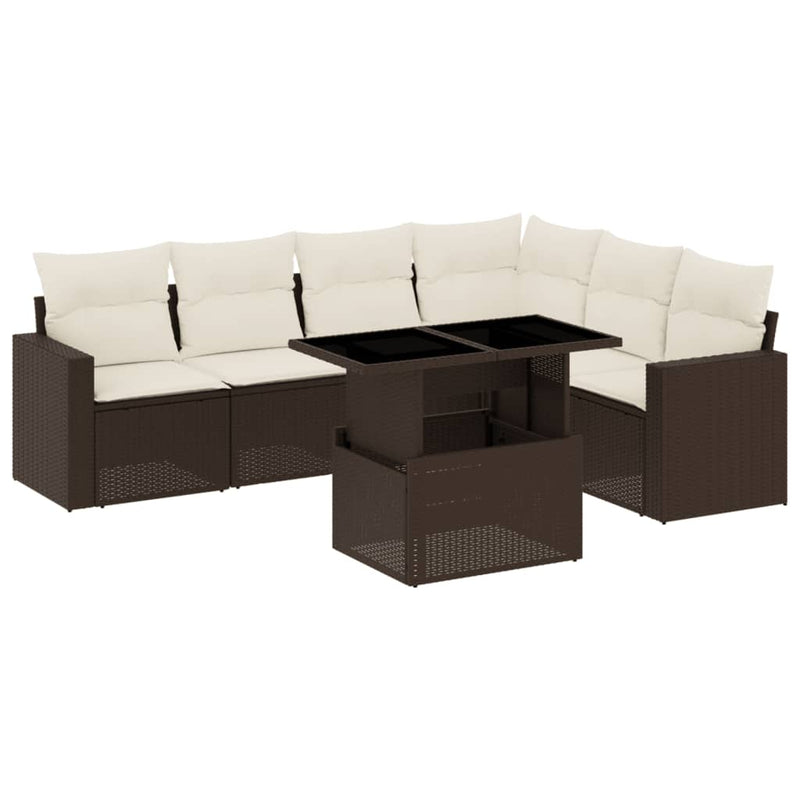 Set canapele de grădină cu perne, 7 piese, maro, poliratan