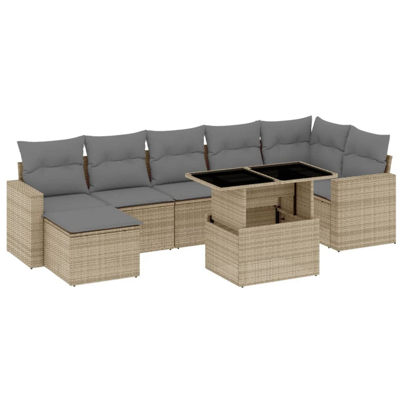 Set canapele de grădină, 8 piese, cu perne, bej, poliratan