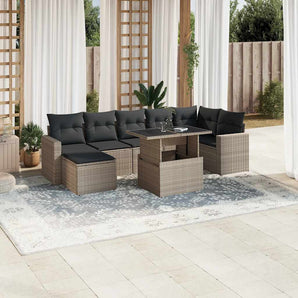 Set mobilier de grădină cu perne, 8 piese gri deschis poliratan