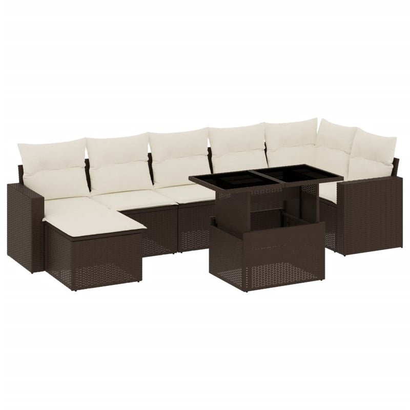 Set canapele de grădină cu perne, 8 piese, maro, poliratan